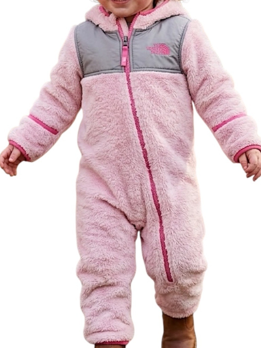 TNF baby toddler pink full zip hooded fleece one piece suit bunting bag 18-24M
